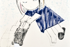 ⑤せんをひく　紙本彩色、雲肌麻紙、岩絵具　F8（45.5×38㎝）￥88000