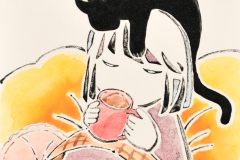 ⑪ねこかぶり《コップ》　紙本彩色、雲肌麻紙、岩絵具　SM（22.7×16㎝）【完売】