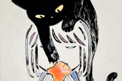 ⑭ねこかぶり《リンゴ》　紙本彩色、雲肌麻紙、岩絵具　F3（27.3×22㎝）　￥38500