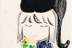 ⑮ねこかぶり《ジュース》　紙本彩色、雲肌麻紙、岩絵具　SM（22.7×16㎝）【完売】