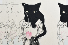 ⑱ねこかぶり《重なり》　紙本彩色、雲肌麻紙、岩絵具　F6（31.8×41㎝）￥66000