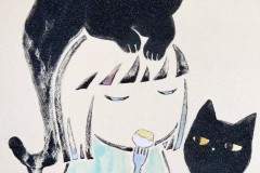 ㉑ねこかぶり《ケーキ》　紙本彩色、雲肌麻紙、岩絵具　F0（18×14㎝）【完売】
